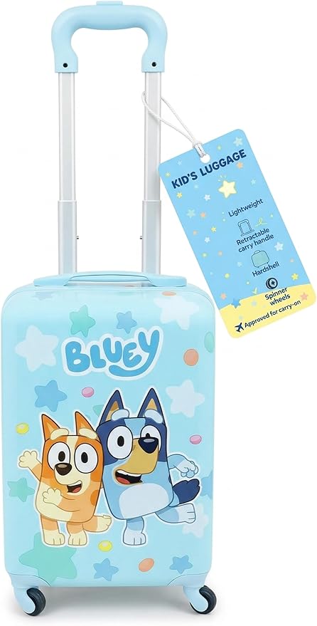 Fast Forward Bluey 20" Hardshell Luggage - Cute & Durable Hard-side Suitcase for Travel with Spinner Wheels 20"x12"x8"