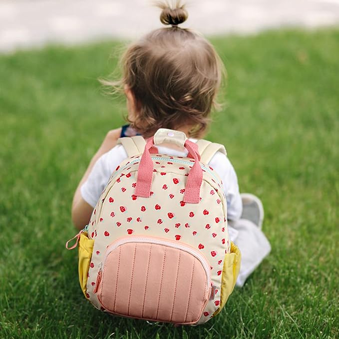 GAGAKU Toddler Backpack for Girls 2-4 Strawberry Cute Preschool Kindergarten Backpack with Name Tag Soft Cotton Small Bookbag for Daycare Lightweight Adjustable Straps with Chest Buckle