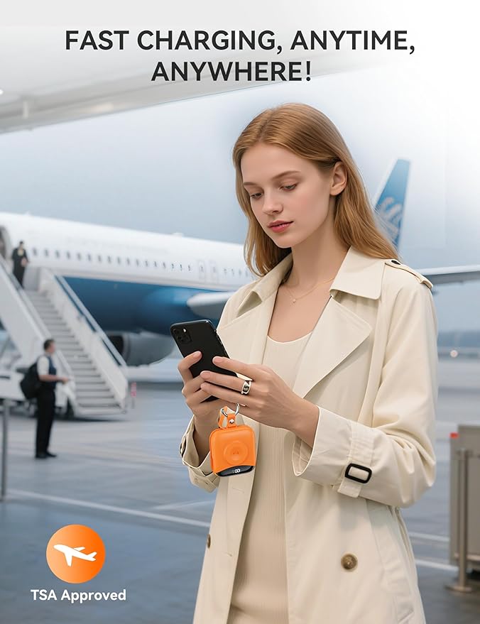 Portable Charger, 10000mAh 22.5W Fast Charging Power Bank with Built-in Cables, Travel Essentials Battery Pack with LED Display for iPhone, Portable iWatch Charger for 11/10/9/8/7/6/5/SE/Ultra Orange