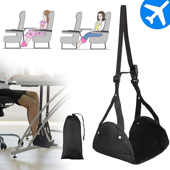 Airplane Footrest - Foot rest for Airplane Travel Essentials , Portable Foot Hammock Under Desk for Train Bus Flight Office foot hammock airplane with Memory Foam-Reduces Swelling