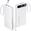 Power Bank with 2 Built-in Cables 10000mAh, 22.5W PD Slim Portable Charger USB C Battery Pack, Travel Essentials Fast Charging Powerbank Compatible with iPhone 17 16 Plus Pro Galaxy iPad White(1 Pack)