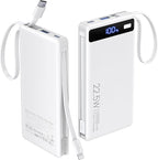 Power Bank with 2 Built-in Cables 10000mAh, 22.5W PD Slim Portable Charger USB C Battery Pack, Travel Essentials Fast Charging Powerbank Compatible with iPhone 17 16 Plus Pro Galaxy iPad White(1 Pack)