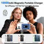 for Magsafe Battery Pack, 10000mAh Power Bank for iPhone with Built-in Cables, 20W Fast Charging Magnetic Wireless Portable Charger with Stand for iPhone 17/16/15/14/13/12/Apple Watch Series