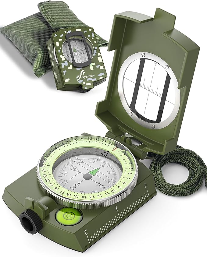 Sportneer Compass: Accurate Durable Lightweight Orienteering Compass with Strap and Carrying Case, Glow in The Dark Waterproof Hiking Essentials for Camping Backpacking, Best Survival Gifts for Kids