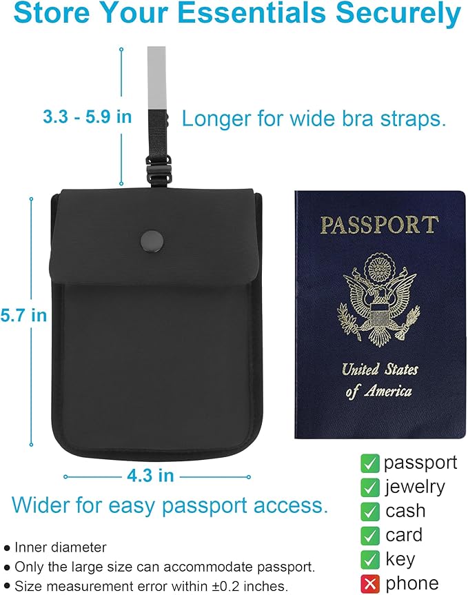 RFID-Blocking Travel Bra Wallet, Hidden Money Pouch with Adjustable Elastic Strap, Ideal Secret Pocket Protect Your Passport Credit Cards Valuables