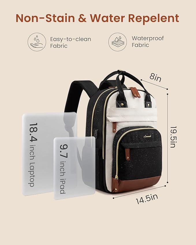 LOVEVOOK Laptop Backpack Women with USB Port Design,18.4 inch Waterproof Work Travel Backpack Computer Laptop Bag,Cute College Nurse Teacher Backpack Purse,Gifts for Women & Men,Beige-Black-Brown