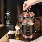 YMMIND 34 Ounce French Press Coffee Maker Copper Stainless Steel Coffee Press, with 4-Level Filter System, Heat Resistant Thickness Borosilicate Glass, BPA-Free Brewed Coffee Pot for Camping Gifts