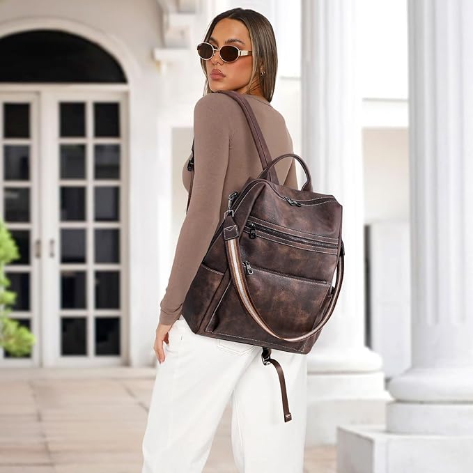 AGLOD Vegan Leather Laptop Backpack for Women 15.6 Inch Work Backpack Purse for Travel College