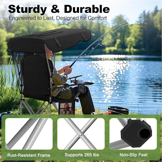 VTOY Portable Camping Chair with Canopy - Folding Chair with Canopy, Durable 600D Oxford Canopy Chair for Camping, Beach, Picnics, Fishing & Sports