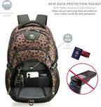 Swissdigital Laptop Backpack with USB Charging Port, Travel Backpack Fits 15.6 inches Computer, 31L Backpack for Men and Women, Brown Leopard | SD803-103