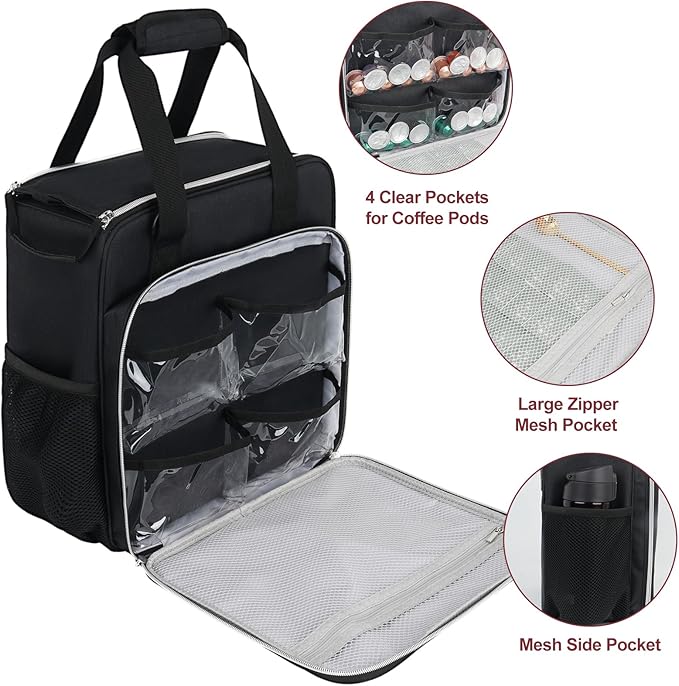 LEFOR·Z Coffee Maker Travel Bag Compatible with Keurig K-Mini,Single Serve Coffee Brewer Carrying Case Compatible for K-Mini Plus with Multiple Pockets for K-Cup Pods(Bag Only)