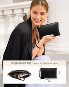 LOVEVOOK 17 Inch Laptop Bag for Women - Stylish Laptop Tote Bag with Wristlet & Vintage Work Bags for Women, Durable and Spacious Design, Black