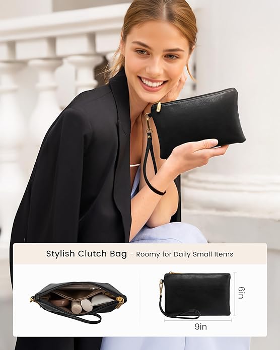 LOVEVOOK 17 Inch Laptop Bag for Women - Stylish Laptop Tote Bag with Wristlet & Vintage Work Bags for Women, Durable and Spacious Design, Black