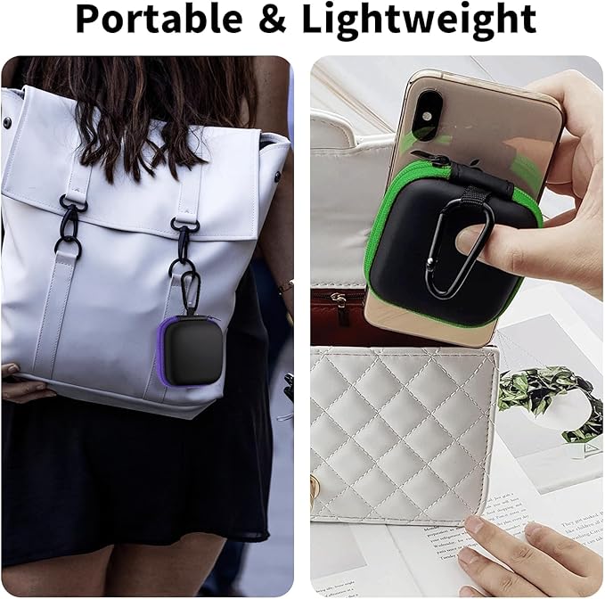 2Pack Square Earbud Case Portable EVA Carrying Case Storage Bag Cell Phone Accessories Organizer with Carabiner for Earphone, Earbud, Earpieces, SD Memory Card, Camera Chips-Purple/Green