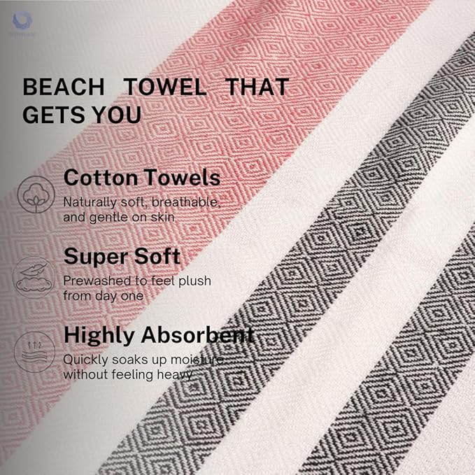 Cotton Turkish Beach Towel with Towels Oversized 36"x72" Pool Absorbent Extra Large Quick Dry Sand Travel Towel (Brick Noir, 2 Pack)
