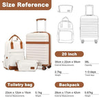 Kono Airline Approved Suitcase Set 3 Piece Luggage Set Lightweight Carry On Travel Luggage, TSA Lock Spinner Wheels Hardshell (Cream/Brown, 3 piece set (BP/TB/20))