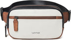 LATMAP 2L Fanny Packs Everywhere Belt Bag Small Fashion Crossbody Waist Pack Faux Leather Waterproof Sling Chest Bag For Women Black White