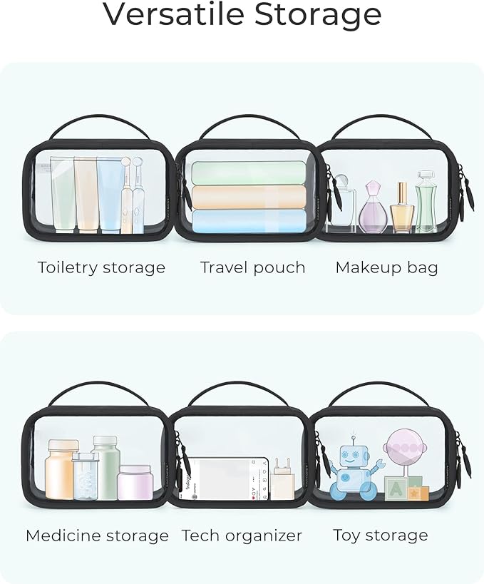 BAGSMART Clear Makeup Bag - TSA Approved Toiletry Bag with Handle Large Opening, Water-Resistant Durable PVC Clear Toiletry Bags for Traveling Travel Essentials (Pink)