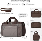 Hanke Small Travel Duffel Bag, Under Seat Carry On Personal Item Bag with 11 Pockets, Lightweight Water Resistant Foldable Weekender Bag with Trolley Sleeve for Travel Gym Daily Use（Coffee）