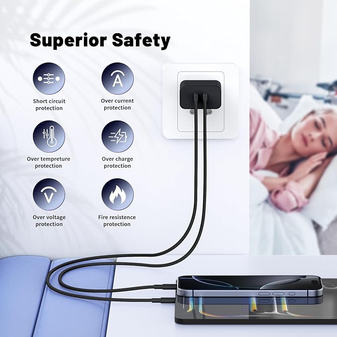 QZIIW Super Fast Samsung Charger Type C,45W Dual Port USB C Fast Charger Block [2-Pack] & Extra Long 60W 3/6/10/10FT USB C Cable - PD Quick Charging 3.0 For Samsung Galaxy S25 Ultra/S24+/S23 iPhone 16