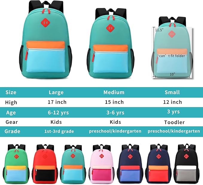 Backpack Set for Girls Boy Kids Backpack with Lunch Box for Elementary Primary Kindergarten School Bag (Navy Green, Large)