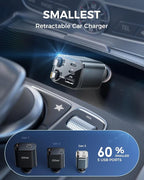 2026 Ultra-Compact SUPERONE Retractable Car Charger, 5 in 1 Car Phone Charger with USB C & Apple Cables, 84W Fast Charging USB C Car Accessories Adapter for iPhone 17/16/15/14/13, Galaxy, Pixel