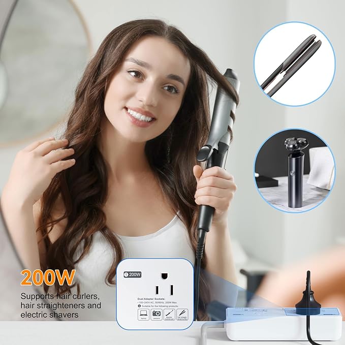BESTEK 220V to 110V Voltage Converter US to Europe, 2000W Universal Travel Adapter with 2 USB C Ports & 1USB-A Port, International Travel Adapter for Hair Straightener