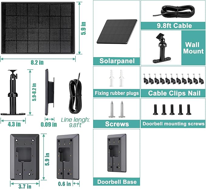 6W Ring Solar Charger for Video Doorbell 3/4, Adjustable Solar Panel Mount for Ring Doorbell Plus/Pro(2023), Weatherproof Continuous Power Supply for Home Security Doorbells