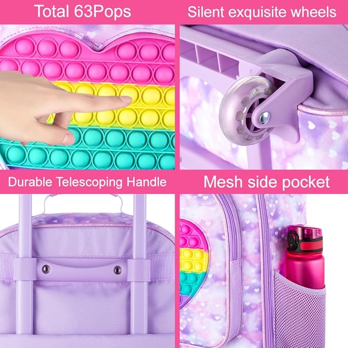 Kids Suitcase with Wheels for Girls and Boys, Rolling Carry on Luggage for Toddler Children