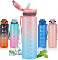 Water Bottle with Straw 1L,Boys Water Bottles with Straw 1 Litre,Waterbottle Leak-Proof Sports Water Bottle,Plastic Drinks Bottles Toxin Free，Bpa-Free (Pink Blue)