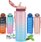 Water Bottle with Straw 1L,Boys Water Bottles with Straw 1 Litre,Waterbottle Leak-Proof Sports Water Bottle,Plastic Drinks Bottles Toxin Free，Bpa-Free (Pink Blue)
