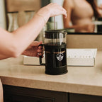 Trust Your Gut Premium Portable French Press Coffee Maker, Glass & Stainless Steel Enema Coffee Plunger, Durable and Heat-Resistant, Easy to Use, 1L Capacity