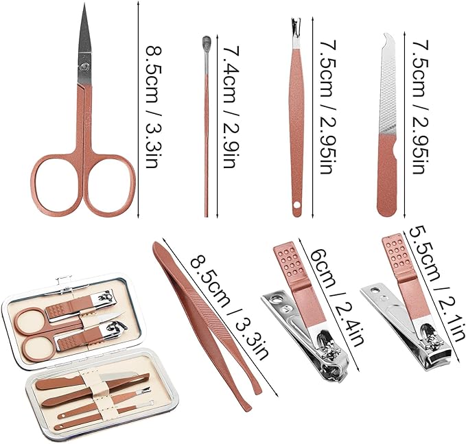 Manicure Kit Bulk, Nail Clippers Set Stainless Steel Fingernail Clippers Set, Sturdy Nail Tip Cutter Trimmers Professional Grooming Toenail Clippers Personal Pedicure Kits 7 in 1 (Pink White 12 Pack)