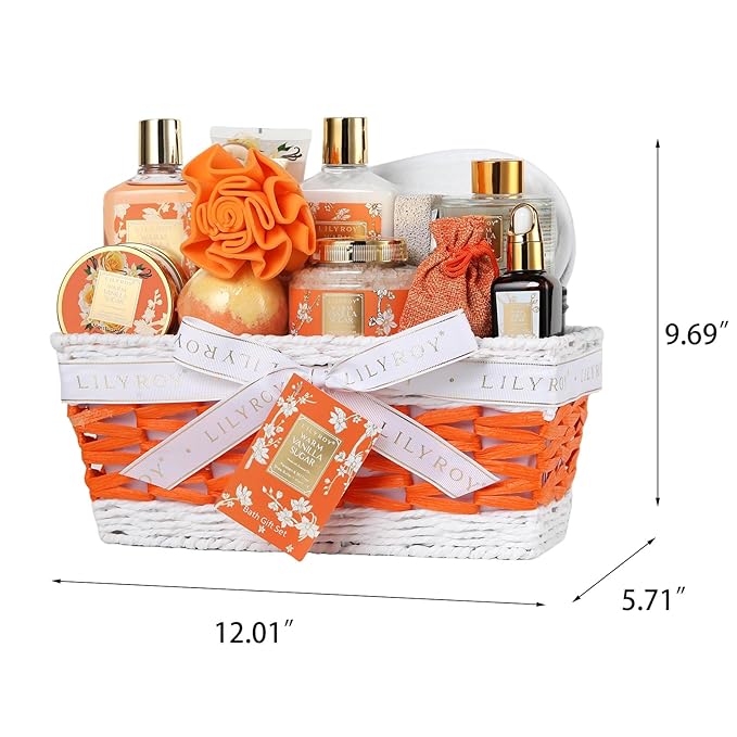 Gifts for Women - Vanilla Sugar Bath and Body Spa Gift Basket for Women, Spa Kit with Necklace | Gifts for Christmas, Valentines Day, Skin Care Set for Women, Mother‘s Day Gift for Mom & Wife