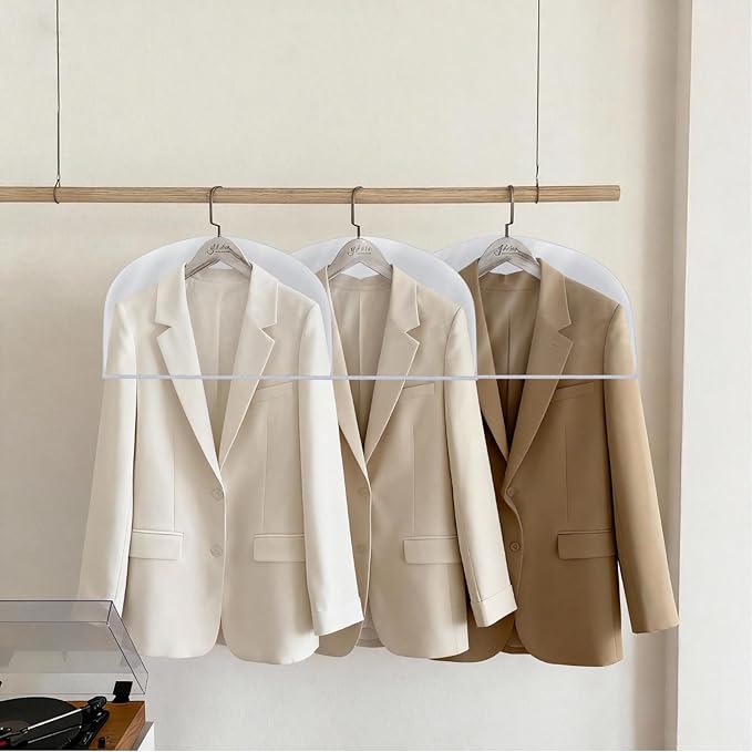 Shoulder Covers for Hanging Clothes (Set of 10) Breathable Garment Dust Covers Clothes Protectors Covers for Closet with 2" Gusset for Suit, Coats, Jackets, Dress