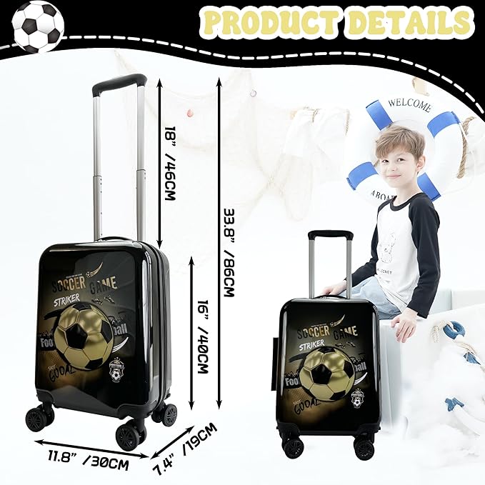 Kid’s Luggage Set 5 Piece Suitcase Set 16’’ Hardside Football Luggage with Spinner Wheels Boys Carry on Toddler Travel Rolling Suitcase Carry on Luggage Airline Approved