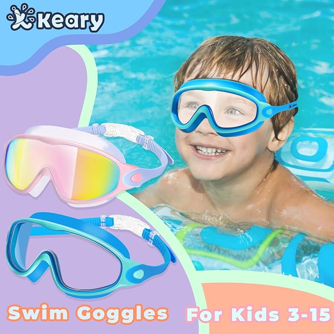 Keary 2 Pack Kids Swim Goggles for 3-15 UV Protection Anti-Fog Pool Water Swimming Goggles For Boys Girls Youth Toddler