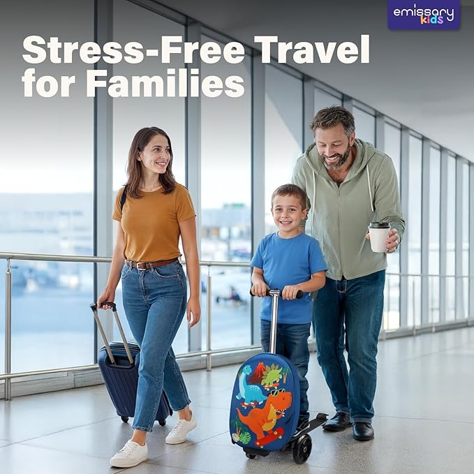 emissary Kids Luggage with Wheels, Hardside Toddler Carry On Suitcase Set, Lightweight Rolling Travel Bag for Boys and Girls, Airline Approved Travel Gifts - Blue Scooter