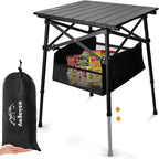 Folding Camping Table - Small Outdoor Table with Storage Bag - Adjustable Height 17.7'' & 24'', Portable Lightweight Aluminum Foldable Side Table for Picnic, BBQ, Beach & Tailgating(Large)