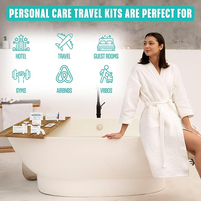 World Amenities Luxury Necessities Mini Travel Size Toiletries Kit | Contains Razor, Shave Cream, Waterproof Shower Cap, Toothbrush, Toothpaste, Sewing Kit, Grooming Vanity Kit | All-in-One