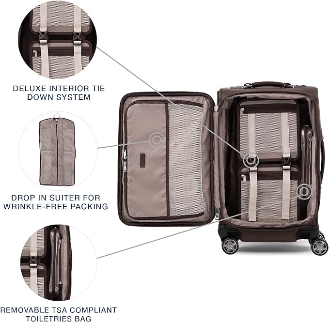 Travelpro Platinum Elite Softside Expandable Carry on Luggage, 8 Wheel Spinner Suitcase, USB Port, Suiter, Men and Women, Rich Espresso Brown, Carry On 21-Inch