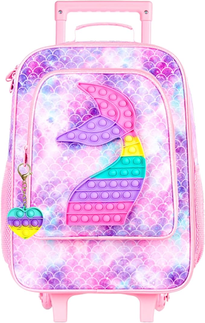 Kids Luggage for Girls, Cute Mermaid Suitcase Rolling with Wheels, Travel Carry on for Children Toddler Elementary - Pink