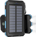 Solar Charger Power Bank - 36800mAh Solar Phone Charger, USB-C QC3.0 Fast Charger with LED Flashlight, IP65 Waterproof Portable Power Bank for Camping, Hiking Outdoor Activities（Blue）