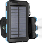 Solar Charger Power Bank - 36800mAh Solar Phone Charger, USB-C QC3.0 Fast Charger with LED Flashlight, IP65 Waterproof Portable Power Bank for Camping, Hiking Outdoor Activities（Blue）