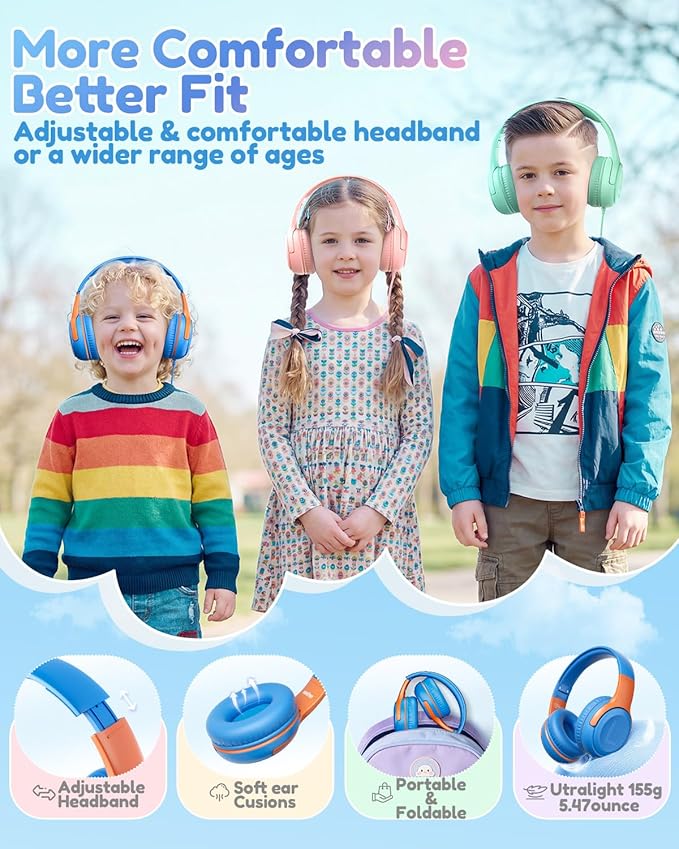 awatrue USB-C Kids Headphones with Mic - 85/94dB Volume Limiter, Foldable Wired Toddler Headphones for Boys & Girls, Over-Ear Type-C Kid Headphones for School, Travel, lPad, Tablet & Smartphones