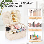 OCHEAL Makeup Bag for Women - Travel Cosmetic Organizer with Brush Slot & Divider, Large Capacity Toiletry Bag for Girls, Travel Makeup Case for everyday Make up Accessories -Beige floral