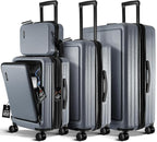 TRAVELARIM Grey Hardshell Luggage Sets 4 Piece, Durable Suitcase Set, Travel Luggage Set with Integrated TSA Lock, 360° Spinner Wheels, Expandable Medium and Large Checked Suitcase, 20/24/28 Inch