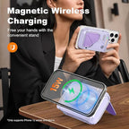 SEANCHEER P05 Portable Charger, Magnetic Power Bank, Small PowerBank, Battery Pack10000mAh Travel Essentials Fast Charging with Built in Cable, Foldable Wall Plug for iPhone,Samsung,Andriod (Purple)
