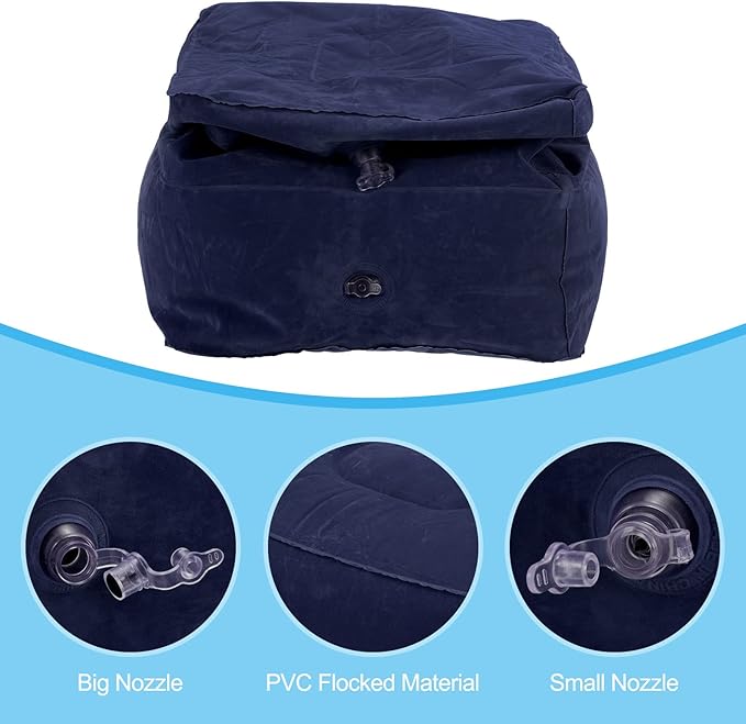 PATIKIL Travel Foot Rest Pillow, Inflatable Foot Rest Mat Adjustable 3 Layers Height Sleep Flights Leg Pillow for Airplane Train Office, Navy Blue