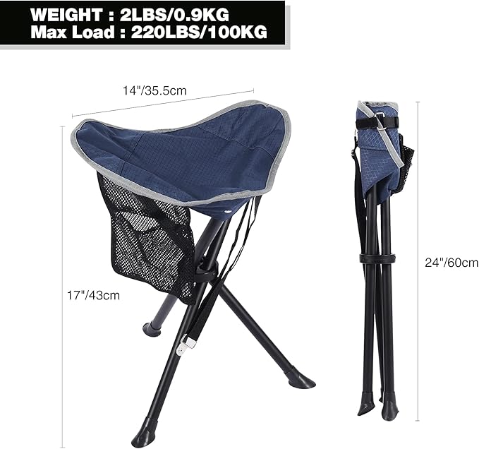 REDCAMP 2 Pack Folding Camping Stools for Adults Heavy Duty, Lightweight Portable Tripod Chairs Seats for Fishing Hunting Backpacking Traveling, Blue